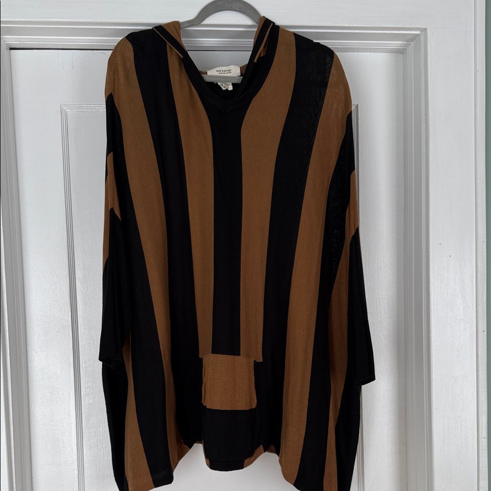 Workshop Black and Brown Hooded Poncho Top